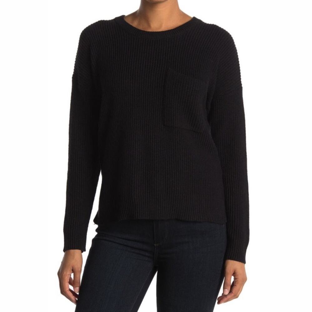 Madewell Black Ribbed Pullover Sweater Oversized Pocket Pullover Knit Size XXS